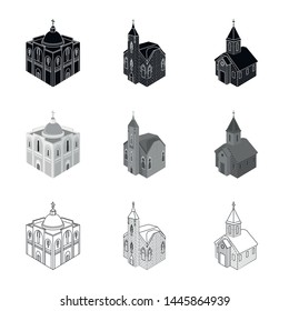 Isolated object of temple and historic logo. Set of temple and faith stock vector illustration.