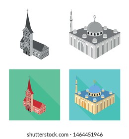Isolated object of temple and historic logo. Set of temple and faith stock vector illustration.