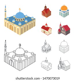 Isolated object of temple and historic logo. Collection of temple and faith vector icon for stock.
