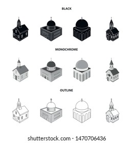 Isolated object of temple and historic logo. Set of temple and faith vector icon for stock.