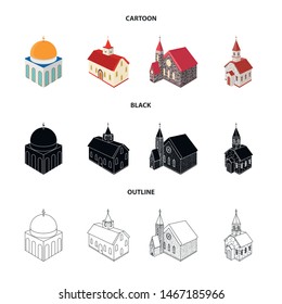 Isolated object of temple and historic logos. Collection of temple and faith stock vector illustration.