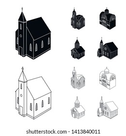 Isolated object of temple and historic sign. Set of temple and faith stock vector illustration.