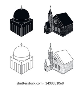 Isolated object of temple and historic sign. Set of temple and faith stock vector illustration.