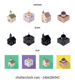 Isolated object of temple and historic sign. Set of temple and faith vector icon for stock.