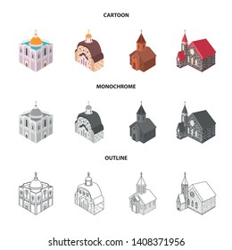 Isolated object of temple and historic symbol. Collection of temple and faith stock vector illustration.