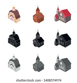 Isolated object of temple and historic symbol. Set of temple and faith vector icon for stock.