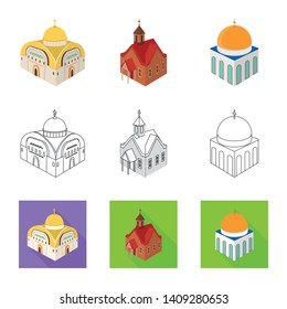 Isolated object of temple and historic symbol. Set of temple and faith vector icon for stock.