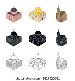 Isolated object of temple and historic symbol. Collection of temple and faith stock symbol for web.
