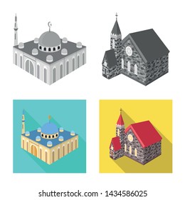 Isolated object of temple and historic symbol. Set of temple and faith vector icon for stock.