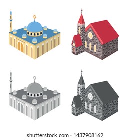 Isolated object of temple and historic symbol. Set of temple and faith stock symbol for web.