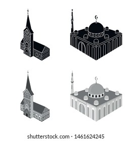 Isolated object of temple and historic symbol. Collection of temple and faith vector icon for stock.
