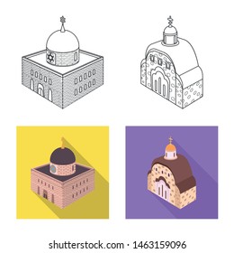 Isolated object of temple and historic symbol. Set of temple and faith stock vector illustration.