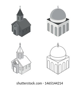 Isolated object of temple and historic symbol. Collection of temple and faith vector icon for stock.