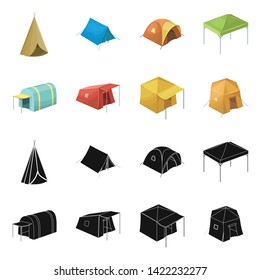 Isolated object of tent  and camp logo. Collection of tent  and forest vector icon for stock.