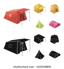 Isolated object of tent and camp symbol. Set of tent and forest stock vector illustration.