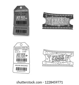 Isolated object of ticket and admission sign. Set of ticket and event stock vector illustration.