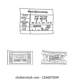 Isolated object of ticket and admission sign. Collection of ticket and event stock vector illustration.