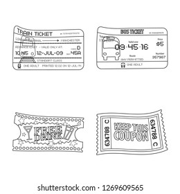 Isolated object of ticket and admission sign. Set of ticket and event stock vector illustration.