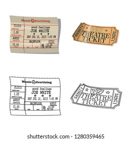 Isolated object of ticket and admission sign. Collection of ticket and event stock vector illustration.