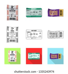 Isolated object of ticket and admission sign. Collection of ticket and event stock vector illustration.