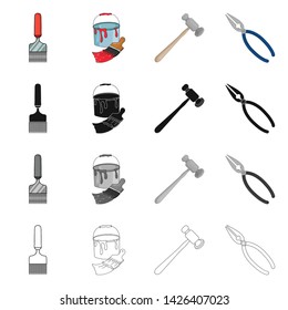 Isolated object of tool and construction symbol. Set of tool and carpentry stock vector illustration.