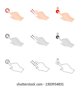 Isolated object of touchscreen and hand icon. Collection of touchscreen and touch stock vector illustration.