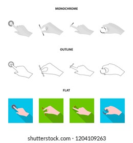 Isolated object of touchscreen and hand logo. Collection of touchscreen and touch stock vector illustration.