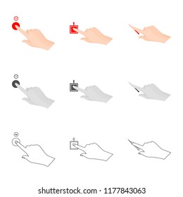 Isolated object of touchscreen and hand symbol. Set of touchscreen and touch stock symbol for web.