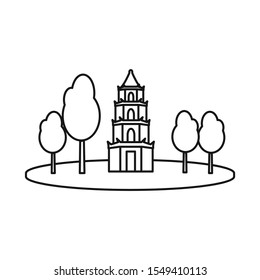 Isolated object of tower and vietnam icon. Graphic of tower and trees stock vector illustration.