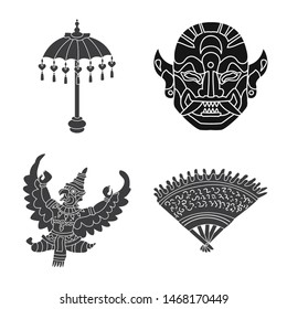 Isolated object of and traditional sign. Collection of and bali vector icon for stock.