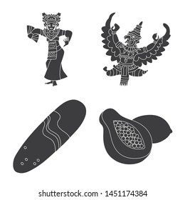 Isolated object of and traditional sign. Set of and bali stock vector illustration.