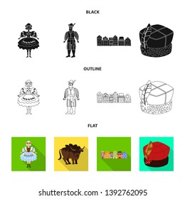 Isolated object of traditional and tour icon. Set of traditional and landmarks stock vector illustration.