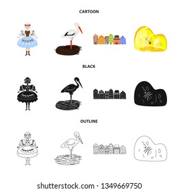 Isolated object of traditional and tour logo. Set of traditional and landmarks stock symbol for web.