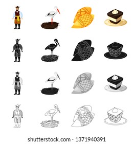 Isolated object of traditional and tour logo. Set of traditional and landmarks vector icon for stock.