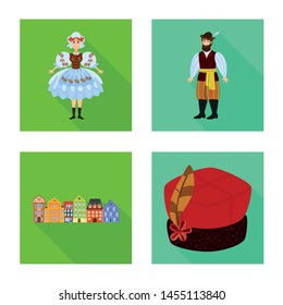 Isolated object of traditional and tour logo. Set of traditional and landmarks stock vector illustration.