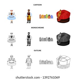 Isolated object of traditional and tour sign. Collection of traditional and landmarks stock symbol for web.