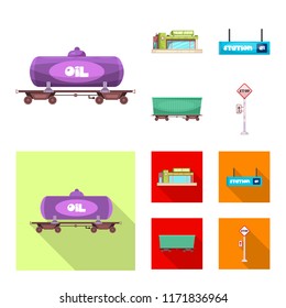 Isolated object of train and station icon. Set of train and ticket stock vector illustration.