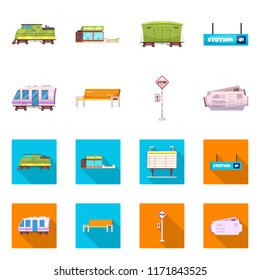 Isolated object of train and station icon. Collection of train and ticket vector icon for stock.