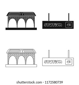 Isolated object of train and station icon. Set of train and ticket vector icon for stock.