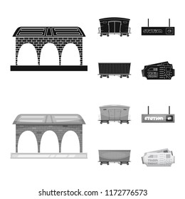 Isolated object of train and station icon. Collection of train and ticket stock symbol for web.