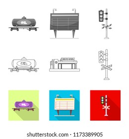 Isolated object of train and station icon. Set of train and ticket vector icon for stock.