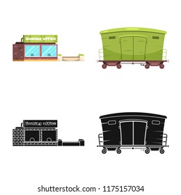 Isolated object of train and station icon. Set of train and ticket stock symbol for web.