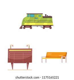 Isolated object of train and station icon. Set of train and ticket vector icon for stock.