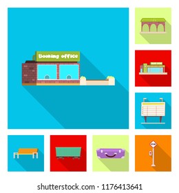 Isolated object of train and station icon. Collection of train and ticket stock vector illustration.