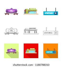 Isolated object of train and station icon. Set of train and ticket vector icon for stock.
