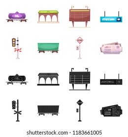 Isolated object of train and station icon. Set of train and ticket stock vector illustration.
