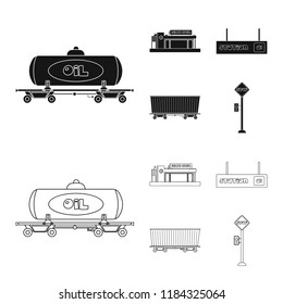 Isolated object of train and station icon. Set of train and ticket stock symbol for web.