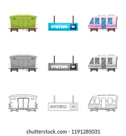 Isolated object of train and station icon. Collection of train and ticket vector icon for stock.