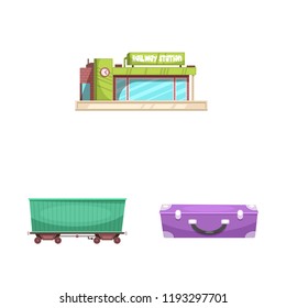 Isolated object of train and station icon. Collection of train and ticket stock symbol for web.