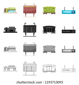 Isolated object of train and station icon. Collection of train and ticket vector icon for stock.